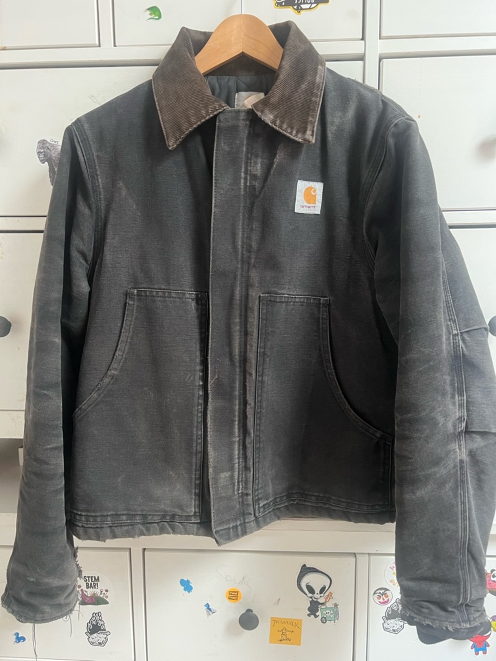 Vintage Carhartt Black Canvas Jacket with Brown Corduroy Collar